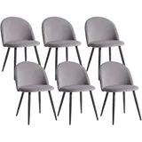 HJhomeheart Set mit 2/4/6 Stühlen mit Samt-Rückenlehne für Küche, Wohnzimmer, Esszimmer, Schlafzimmer (Grau-6)
