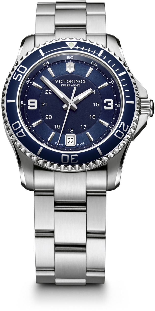 Victorinox Maverick Small Damen Taucheruhr  blue bezel, blue dial, silver stainless steel bracelet