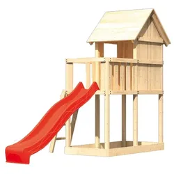 Akubi Kinderspielturm Frieda mit Anbau und Rutsche (Set A)-rot