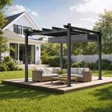 JUMMICO Aluminium Pergola 3x3 m mit Schiebedach, Gartenpavillon Pavillon wasserdicht stabil Winterfest, Sonnenschutz für Garten Terrasse & Balkon, schützt vor Sonne, Regen, langlebig, Grau