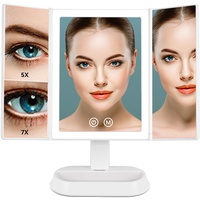 Auxmir Kosmetikspiegel mit LED Licht und 5X/ 7X-Vergrößerungsspiegel, Schminkspiegel Beleuchtet für Schminken Rasieren und Tragen der Kontaktlinsen, 3 Lichtfarben und Dimmbare Heilligkeit, Weiß