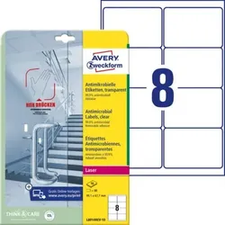Antimikrobielle Etiketten, ablösbar, A4, 99,1 x 67,7 mm, 10 Bogen/80 Etiketten, transparent