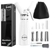 B-ARS Sahnespender–Professioneller Sahnesyphon Aluminium 500 ml, mit Edelstahl-Cream Dispenser-Sahne Sprühflasche-Schlagsahnebereiter-Düsen und Aufbewahrungstasche