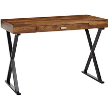 KADIMA DESIGN Schreibtisch Sheesham, X-förmiges Metallgestell, Schublade. 120x55x78 cm