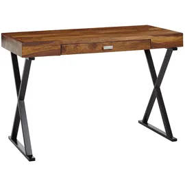 KADIMA DESIGN Schreibtisch Sheesham, X-förmiges Metallgestell, Schublade. 120x55x78 cm