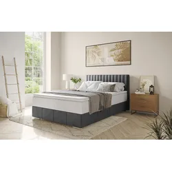 Boxbett INOSIGN "Thor mit Bettkasten, inkl. Matratze, Topseller", schwarz (velvet 96 anthrazit), B:146cm L:208cm, Komplettbetten, Boxspringbett, Topper und Zierkissen, in verschiedenen Härtegraden verfügbar