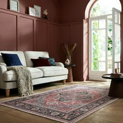 Kadima Design Maschinenwaschbarer Traditioneller Vintage-Teppich aus recycelten Fasern, rutschfest - `Hald`. Farbe: Rot, 200x290 cm