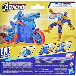 Marvel Avengers Epic World of Action Captain America Bike mit Schild-Abschuss, Figur & Spielzeug-Motorrad