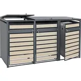 MCW 3er Mülltonnenverkleidung MCW-J81, Mülltonnenbox, erweiterbar, Metall 82kg, anthrazit ~ Buche-Holzoptik hellbraun