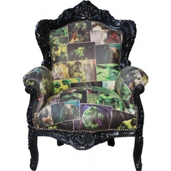 Casa Padrino Barock Sessel King Comic Design / Schwarz Lederoptik Möbel Antik Stil - Limited Edition!