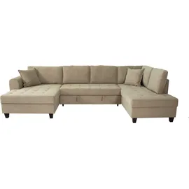 trends by hg Wohnlandschaft Polyester U-Form 3-Sitzer Beige