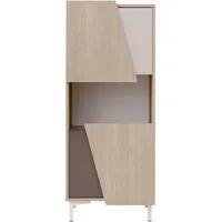 Furnival Vitrine, Ecru, Weiß Hochglanz, Holz, Rechteckig, 50x122x40 cm,