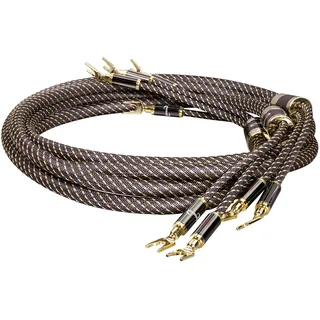 Dynavox Black Line Lautspecherkabel, Paar, Flexibles Premium High-End-Kabel mit hochwertigen Bananensteckern, konfektioniert, Farbe schwarz, Länge 2m