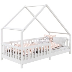 IDIMEX Kinderbett CORA, Hausbett Tipibett Kinderbett Montessori Bett Kiefer 90 x 200 mit Rausf weiß
