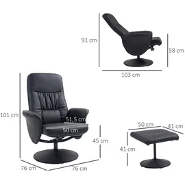 Homcom Relaxsessel mit Hocker, Fernsehsessel, TV Sessel mit Liegefunktion, Drehbarer Polstersessel für Wohnzimmer, Schlafzimmer, Kunstleder, Schwarz