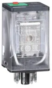 Schneider Electric RUMC22F7 Steckbare Universalrelais RUM, 2 W, 10 A, 120VAC, mit LED, mit Prüftaste - 10 Stück