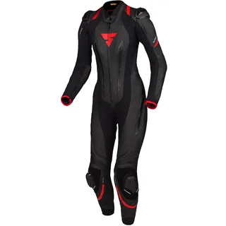 SHIMA MIURA RS Damen - Leder 1teilig, Sport, Rennanzug, Belüftet mit Schulter- & Knieschiebern, Rücken-, Schulter-, Ellbogenpanzer, verstärkte Doppelnähte (Schwarz/Rot, 42)