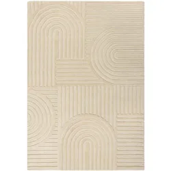 Wollteppich FLAIR RUGS "Zen Garden", beige (natur), B:160cm H:10mm L:230cm, Wolle, Teppiche, 100% Wolle, Hoch-Tief-Effekt, auch als Läufer und in Rund erhältlich