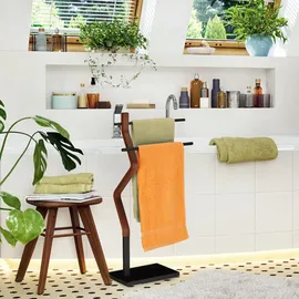 Relaxdays Handtuchhalter stehend, Braun,Schwarz