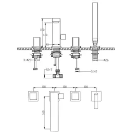 Bernstein Wannenrandarmatur Fliesenrandarmatur 6081C - Design 4-Loch-Badewannenarmatur