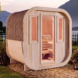 FinnTherm Fasssauna ScandiCube Mini xs, Fasssauna 2 Sitzbänke aus Holz, Sauna mit 42 mm Wandstärke, Außensauna mit Montagematerial ø Naturbelassen