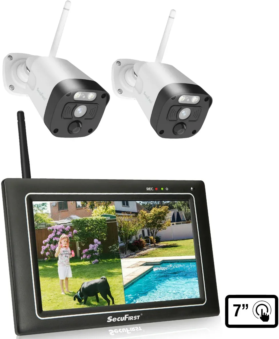 SecuFirst CWL401W2 mit 7-Zoll-Monitor und 2x kabelloser Überwachungskamera – Weiß