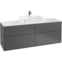 Villeroy & Boch Finion Waschtischunterschrank 4 Auszüge, Waschbecken mittig, 1600x603x501mm, Glass White matt, Walnut Veneer