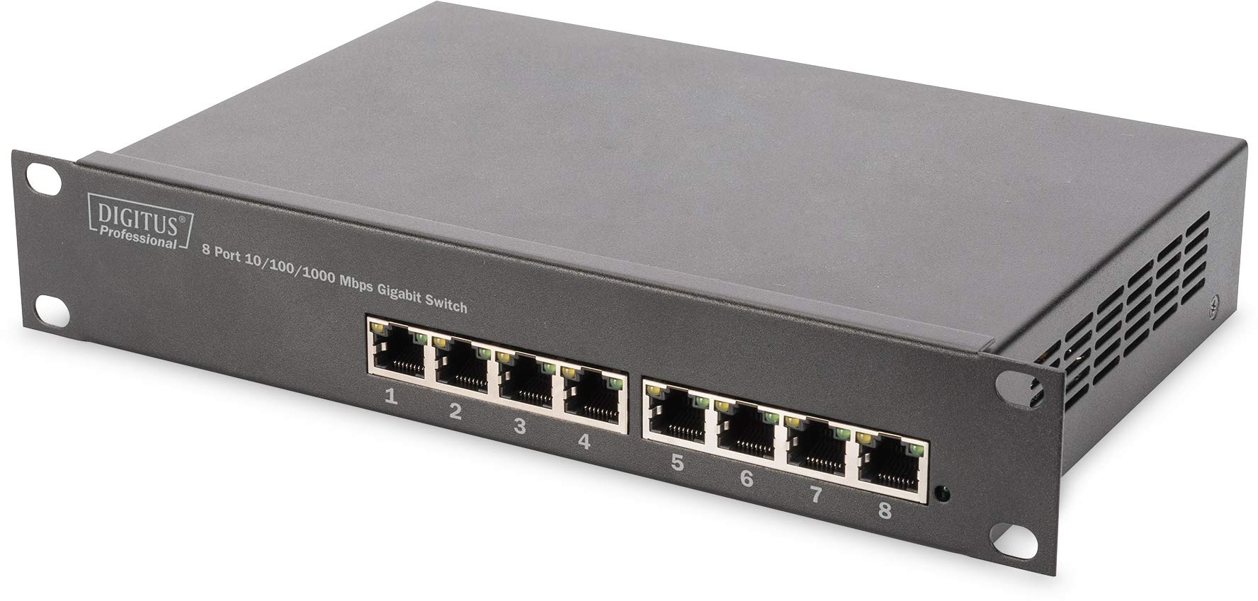 DIGITUS Gigabit Ethernet Netzwerk-Switch - 10 Zoll - 8 Ports - Unmanaged - Backplane 16 Gbps - Auto MDI/MDI-X - Schwarz