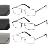 Hubeye 3er-Pack Lesebrille Herren Rechteck Rahmen Metall Edelstahl Material Federscharniere Blaulicht Blockierende Computer Lesebrille +1.50