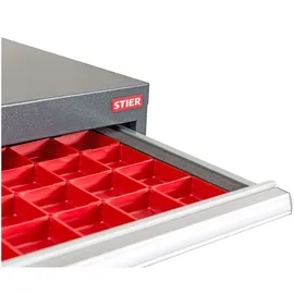 Stier Schubladeneinteilung Kleinteilekästen BLH 50 mm Innenmaß 500x450 mm 3 KTK 150x150 mm, 24 KTK 75x75 mm