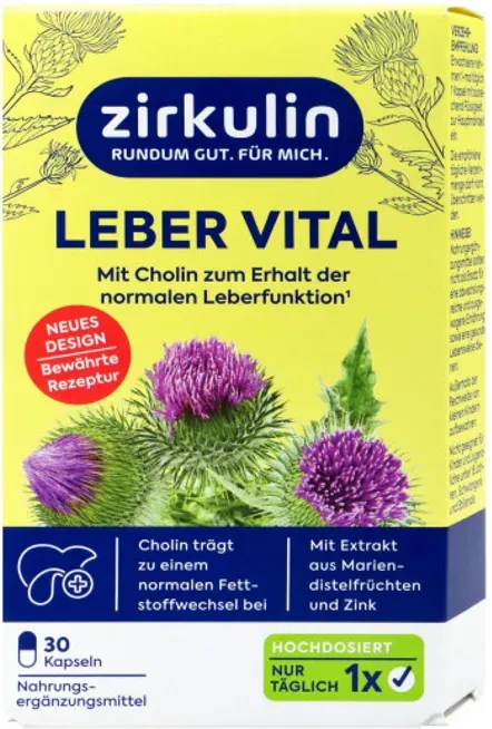 Zirkulin Leber Vital, 30 Kapseln, mit Cholin, Mariendistelfruchtextr.&Zink, ovp