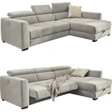 luma-home Ecksofa Sitz elektrisch verstellbar ausfahrbar Couch Kopflehne Bettkasten Grau - Grau