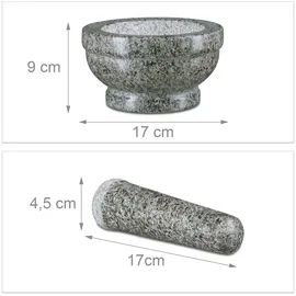 Relaxdays Granit Mörser mit Stößel 17 cm grau