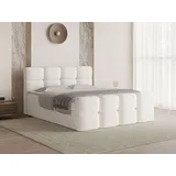GrainGold Boxspringbett Rivon 140x200 cm - Bett 140x200, Boxspringbett mit Bettkasten und Lattenrost - Creme (Lambi 01) - Weiß