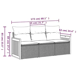 vidaXL Gartensofa-Set 3-tlg. schwarz