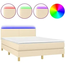vidaXL Boxspringbett mit Matratze & LED Creme 140x190 cm Stoff