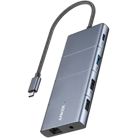 Anker 565 11-in-1 USB-C Hub, Docking-Station mit 10 Gbps USB-C & USB-A Datenports, 4K HDMI, DisplayPort, 85W PD, 2 USB 2.0 Daten, Ethernet, AUX, microSD & SD, Für MacBook Pro und mehr