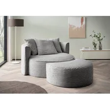 LeGer Home by Lena Gercke XXL-Sessel ISALIE, Rundsessel mit Hocker, Lesesessel, Loveseat, Big-Sessel (Set), trendige Stoffe, 3 Zierkissen, große Sitzfläche, Cord, Samt, Bouclé grau