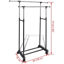 vidaXL Verstellbarer Kleiderständer 4 Rollen 2 Kleiderstangen 0 x 0 x 0 schwarz