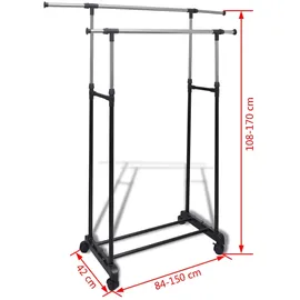 vidaXL Verstellbarer Kleiderständer 4 Rollen 2 Kleiderstangen 0 x 0 x 0 schwarz