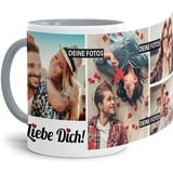 Tassendruck Fototasse mit Spruch - Ich Liebe Dich - zum Selbst gestalten personalisiert mit 4 Fotos, Innen & Henkel Grau, 300 ml