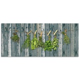 Artland Küchenrückwand »Kräuter mit Holzoptik«, (1 tlg.), Alu Spritzschutz mit Klebeband, einfache Montage, grün