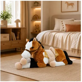 SWEETY-TOYS Sweety Toys 6502 LUCKY Pferd XXL Riesen Pferd liegend mit Sattel-BRAUN