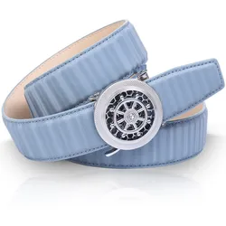 Ledergürtel ANTHONI CROWN, Damen, Gr. 105, blau (hellblau), Leder, unifarben, klassisch, Gürtel, mit silberfarbener Automatik-Schließe und drehendem Steuerruder