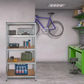 Relaxdays Schwerlastregal verzinkt, Traglast 875kg, 180x90x45 cm, 5 Böden, zum Stecken, Stahl, Lagerregal Keller, Silber