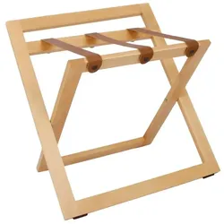 Kofferständer WOOD aus Holz mit Rückwand Buche Natur  mit Riemen Leder Braun