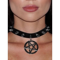 Metamorph Kostüm Halsband Pentagram, Größenverstellbarer Halsschmuck für den Vampir- und Fetish-Look schwarz