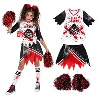 Morph Cheerleader Zombie Kostüm Kinder Mädchen, Halloween Horror Verkleidung für Karneval Fasching – Größe S