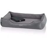 BedDog Premium Orthopädisches Hundebett Clara, Hundekissen mit abnehmbaren Bezug, Kuschel-Decke als Zugabe - Rock (grau)