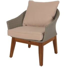 Mendler Gartengarnitur HWC-N37, Garten-/Lounge-Set Sofa Sitzgruppe, Poly-Rattan Holz Akazie grau, Kissen beige